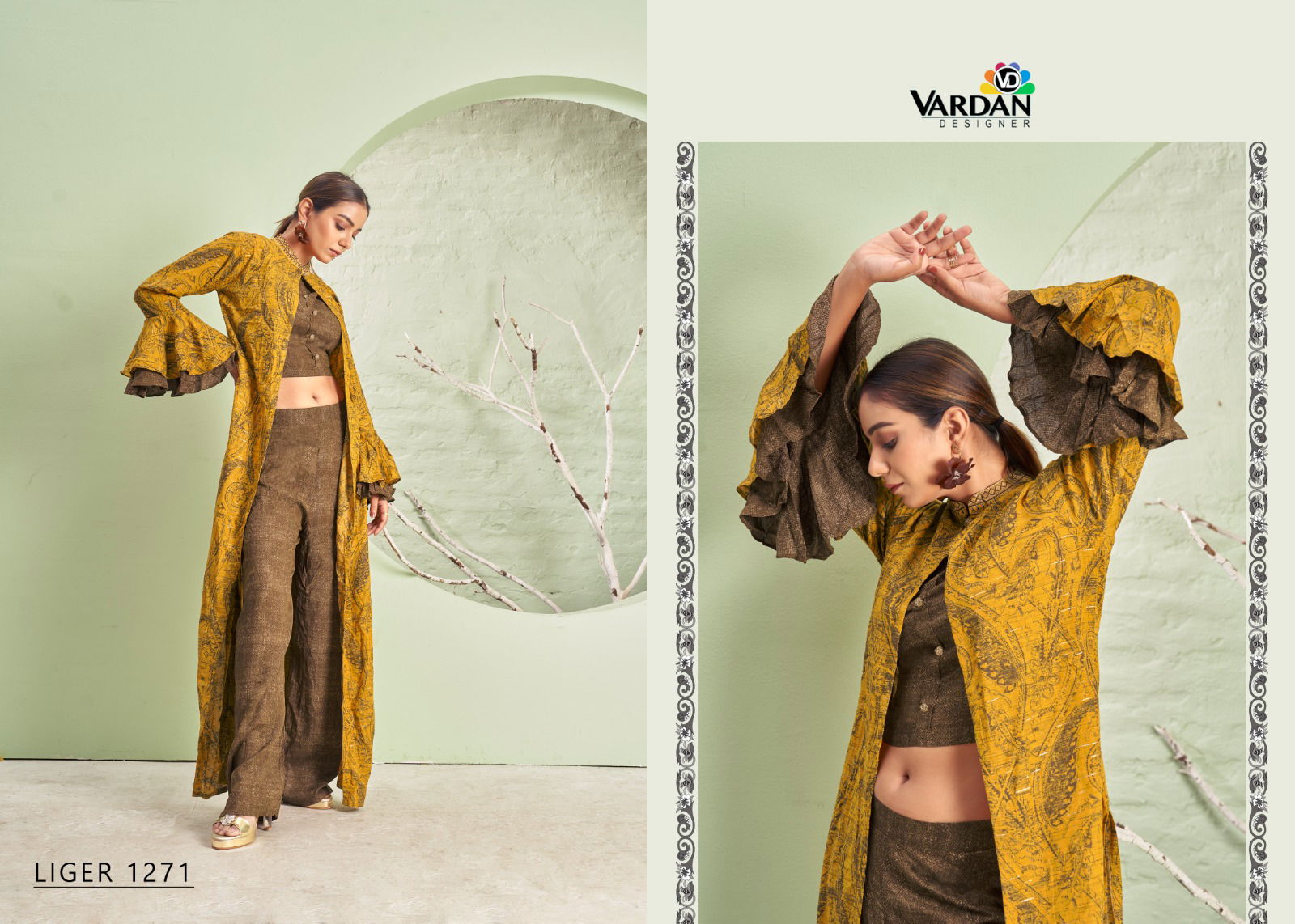 Liger 1271 By Vardan Size Set Top Bottom With Jacket Western Catalog